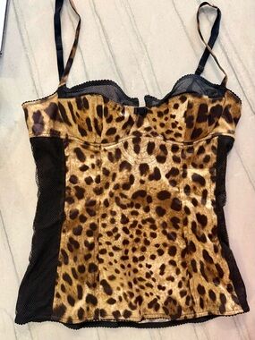 Dolce & Gabbana Black and Gold Leopard Print Bustier